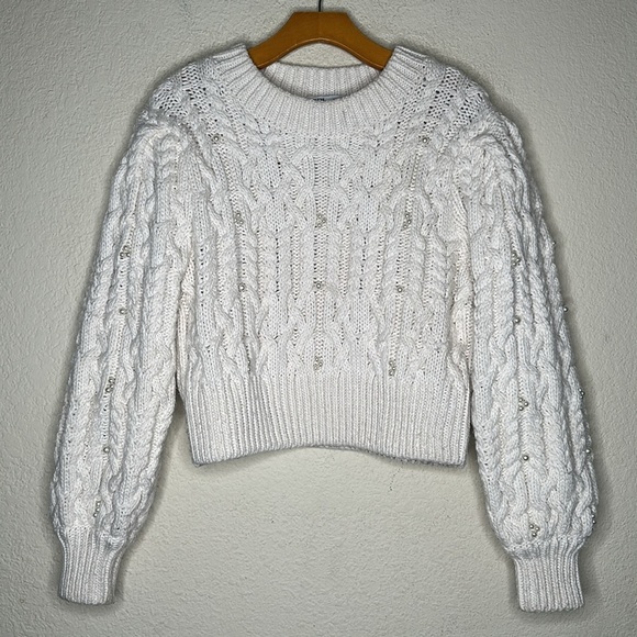 Zara CABLE KNIT CROP PEARL SWEATER size Large - Picture 10 of 15